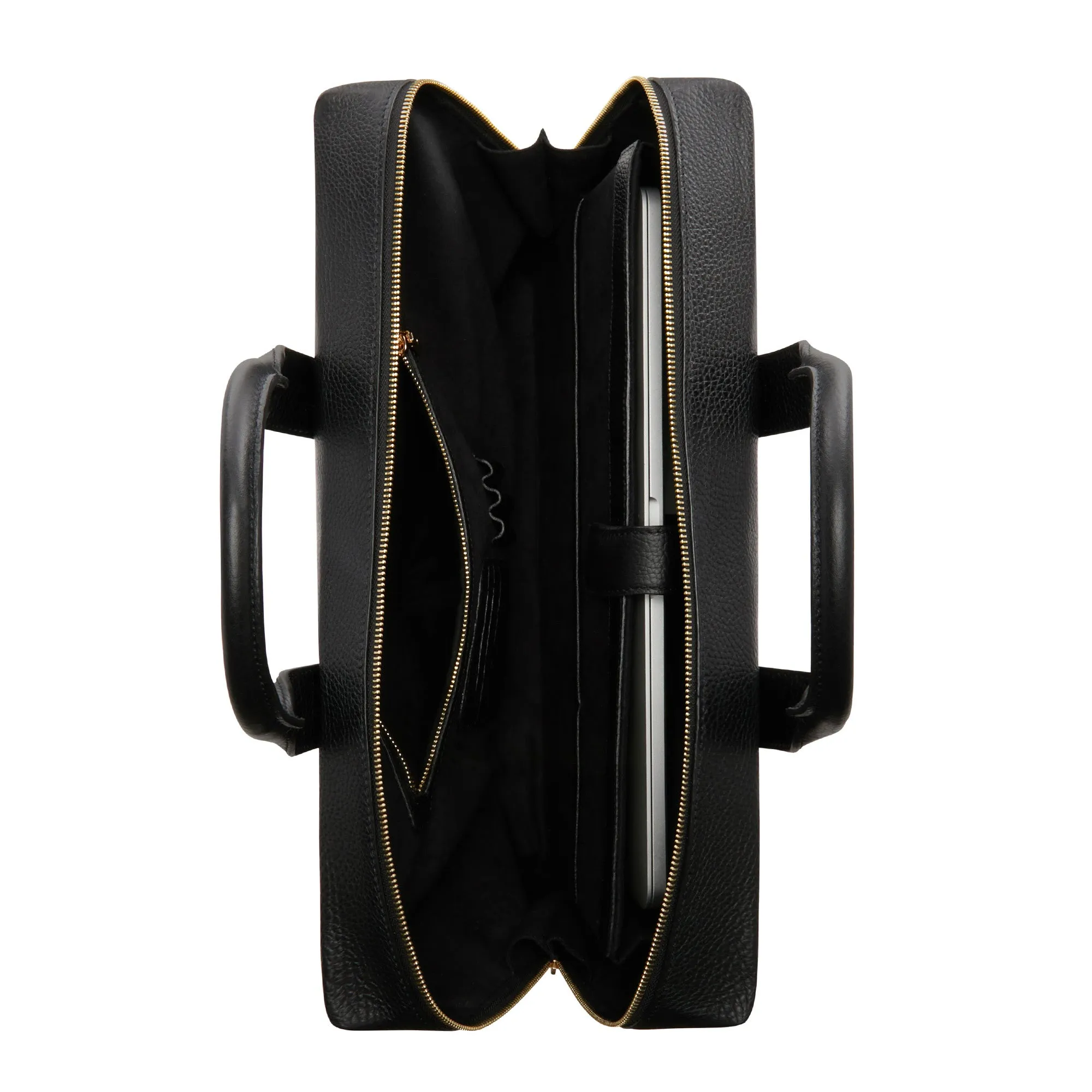 Honoré Anique black calfskin leather handbag with 16.4 inch laptop compartment