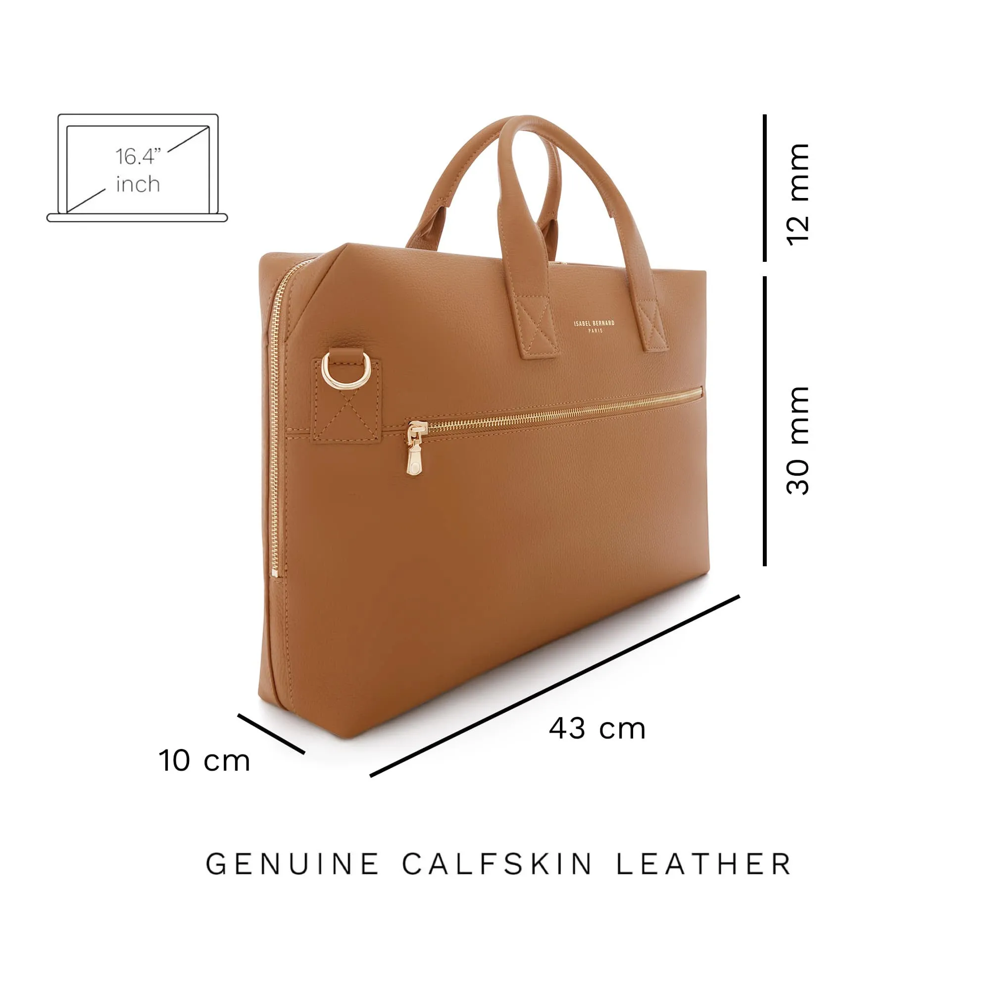 Honoré Anique camel calfskin leather handbag with 16.4 inch laptop compartment
