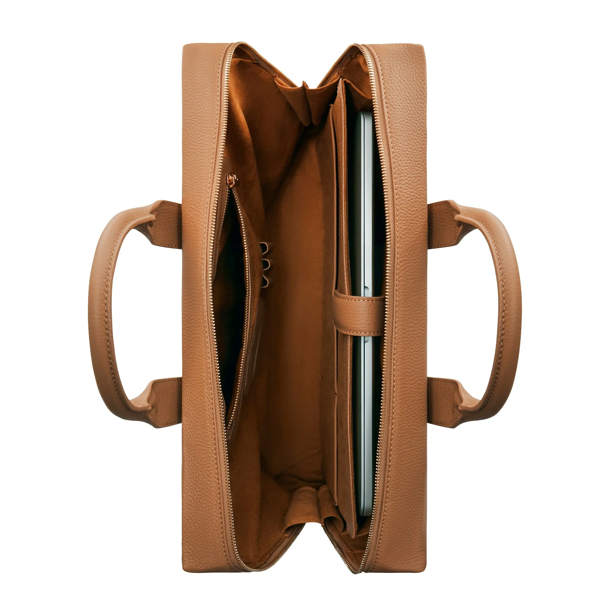 Honoré Anique camel calfskin leather handbag with 16.4 inch laptop compartment