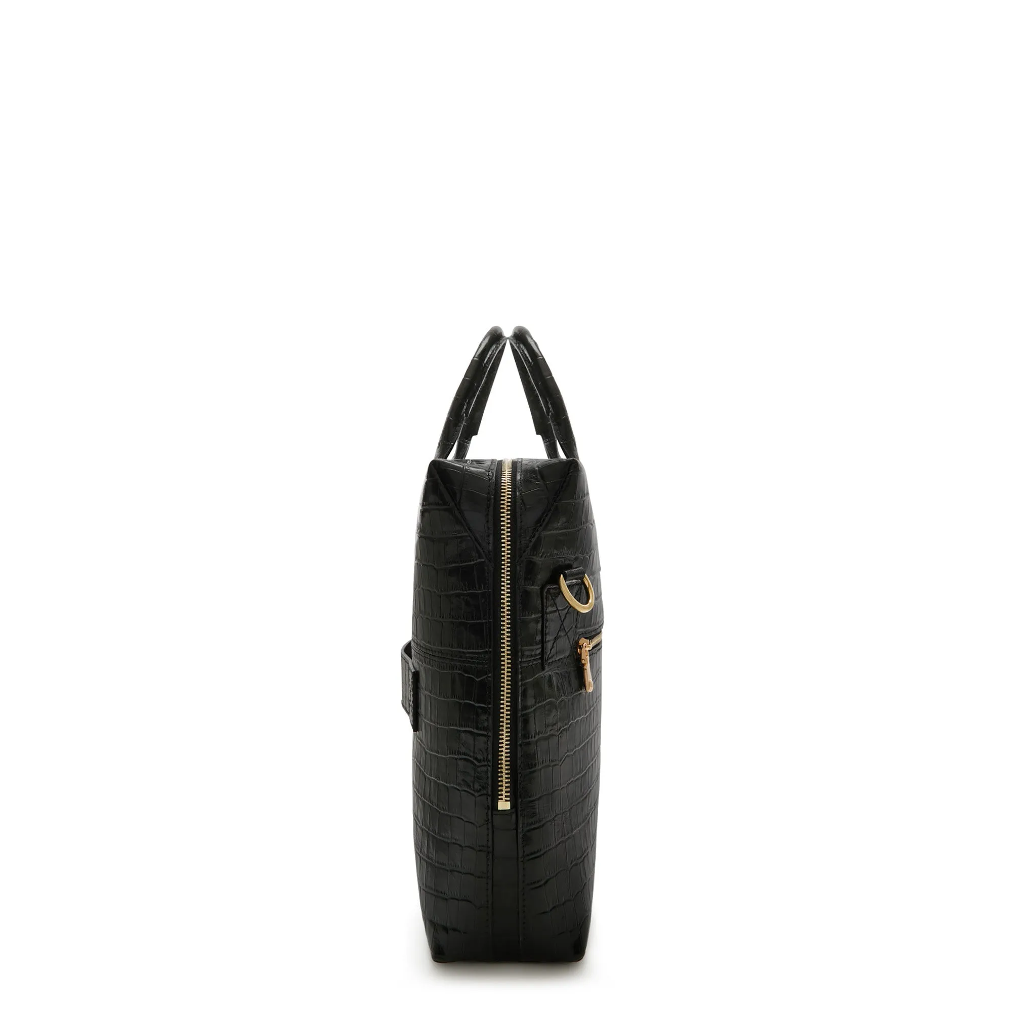 Honoré Anique croco black calfskin leather handbag with 16.4 inch laptop compartment