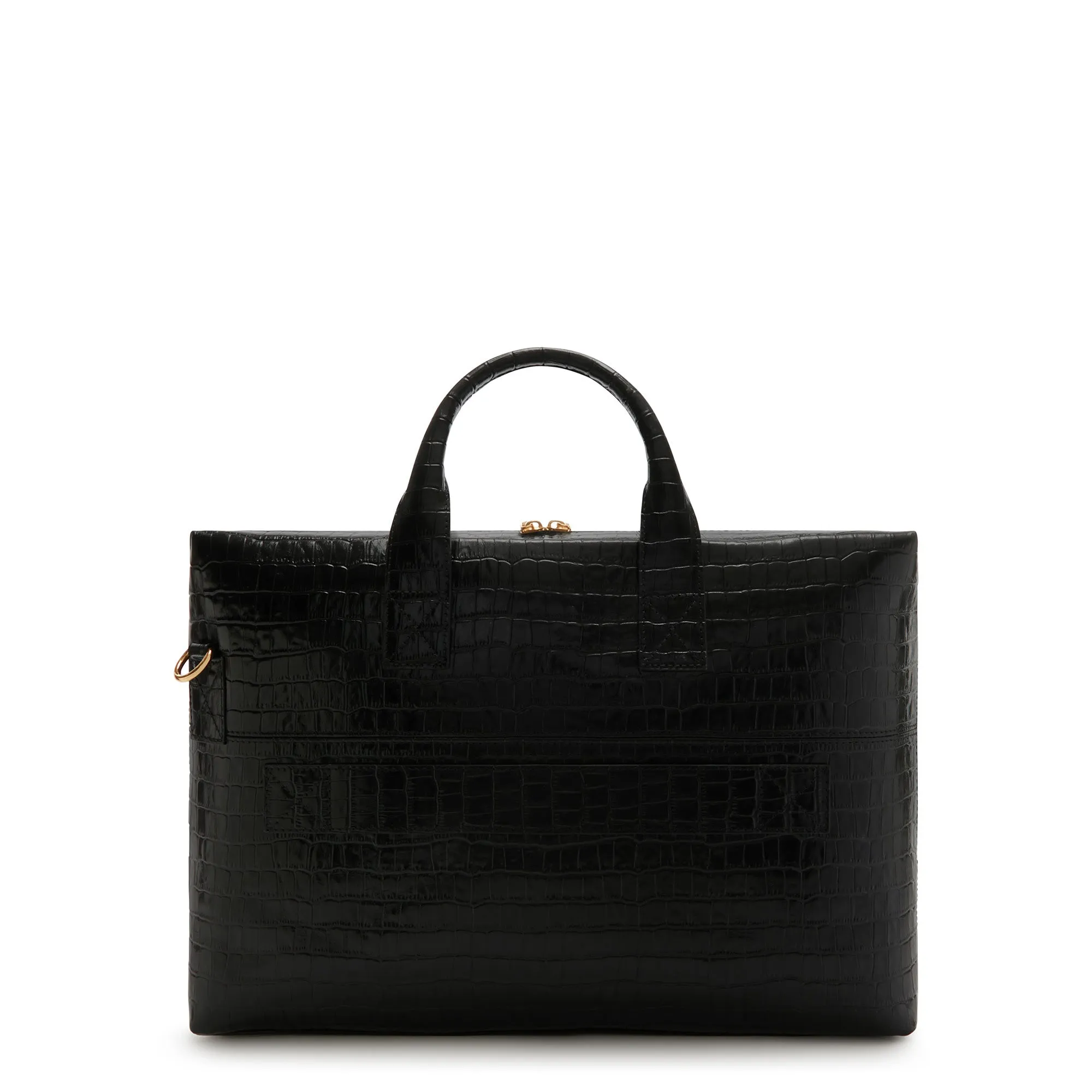 Honoré Anique croco black calfskin leather handbag with 16.4 inch laptop compartment