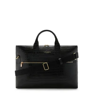 Honoré Anique croco black calfskin leather handbag with 16.4 inch laptop compartment