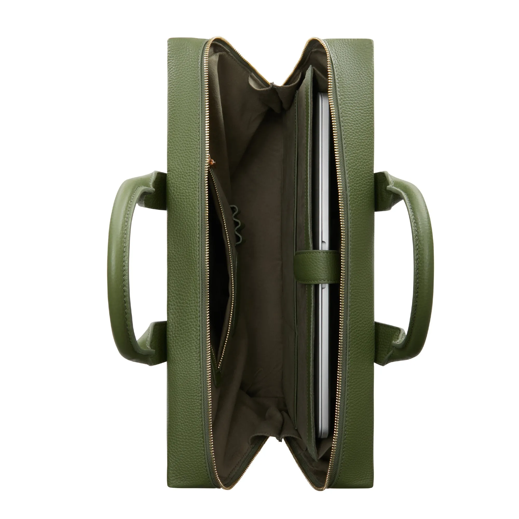 Honoré Anique green calfskin leather handbag with 16.4 inch laptop compartment