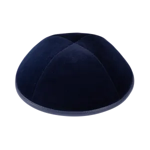 iKippah Navy Velvet Yarmulka with Navy Leather Trim