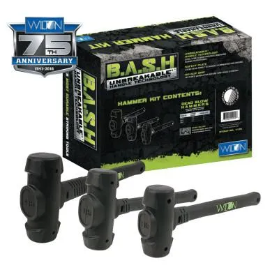JPW Industries B.A.S.H Dead Blow Hammer Kit, 3 1/4 lb; 4 1/4 lb; 5 1/2 lb, Rubber/Steel, 11113
