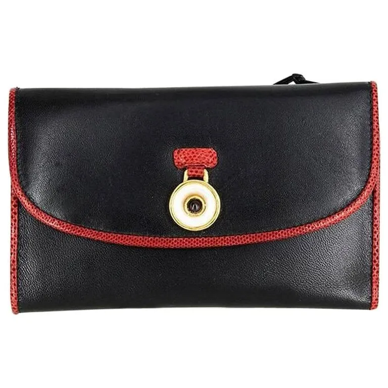 Judith Lieber Black Wallet with  Red Trim