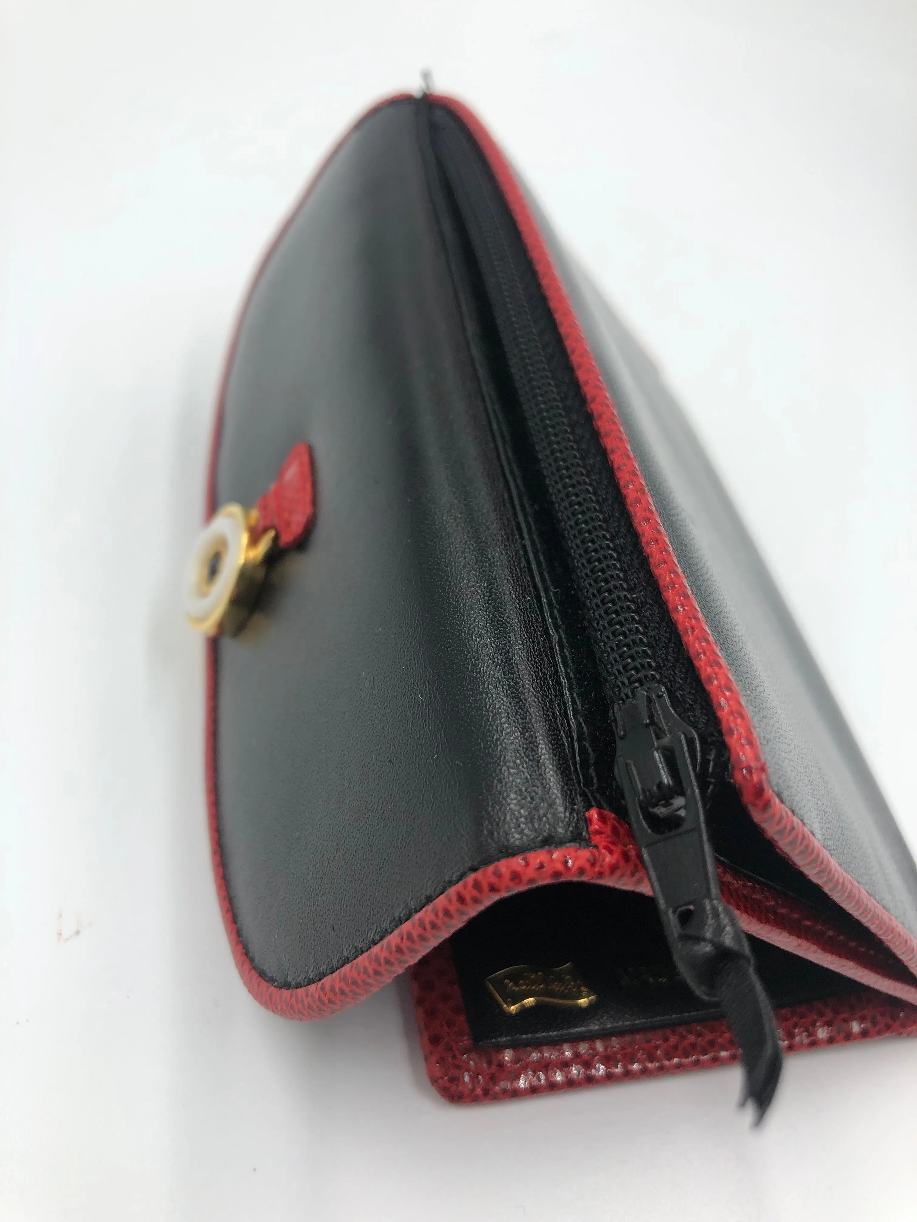 Judith Lieber Black Wallet with  Red Trim