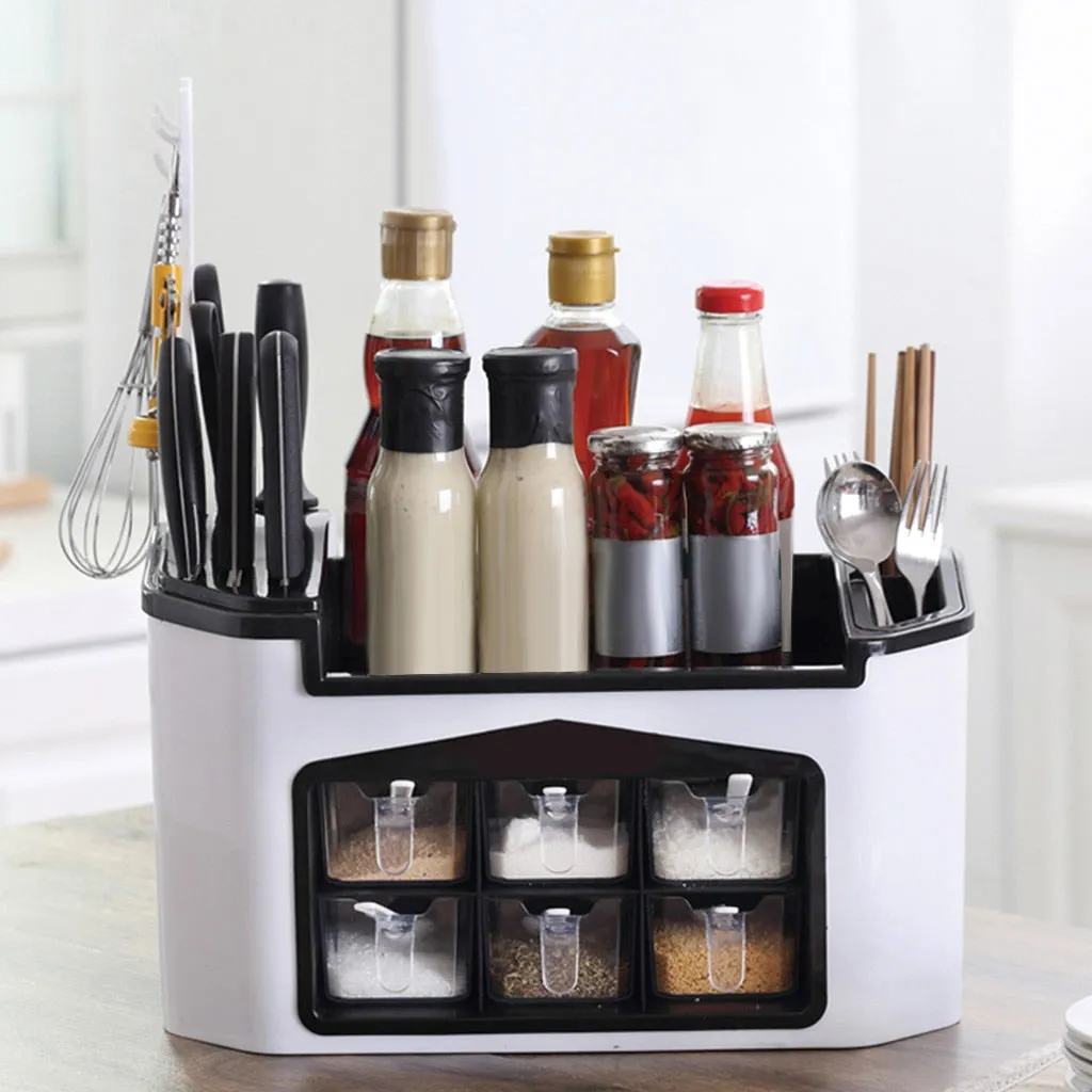 Kitchen Shelf Plastic Multifunctional Multiple Compartments Racks Seasoning Box Storage Shelf  Seasoning Storage Box tool home