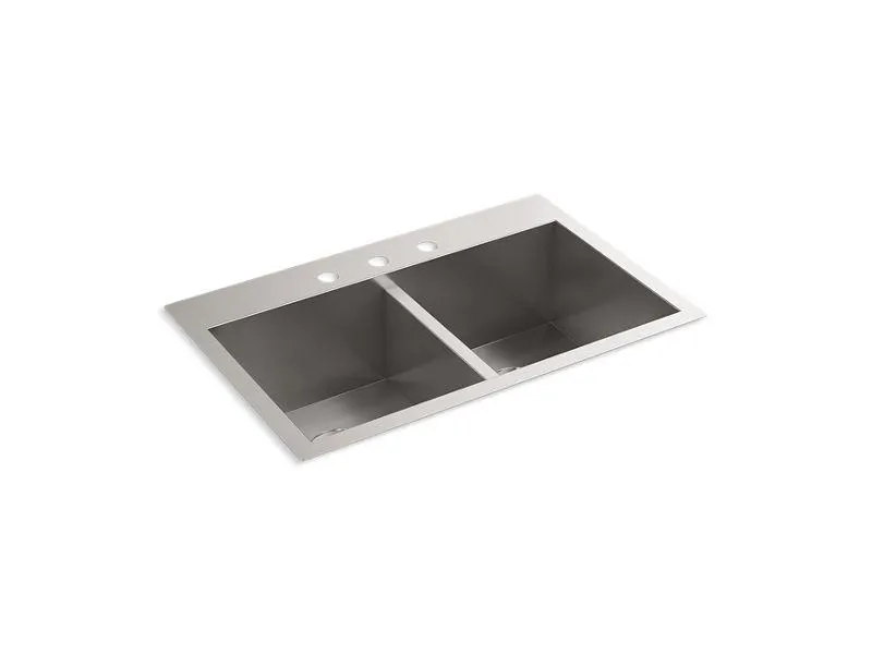 KOHLER K-80167-3-NA Vault 30-1/2" x 20" Top-mount/undermount double-equal bowl kitchen sink with 3 faucet holes