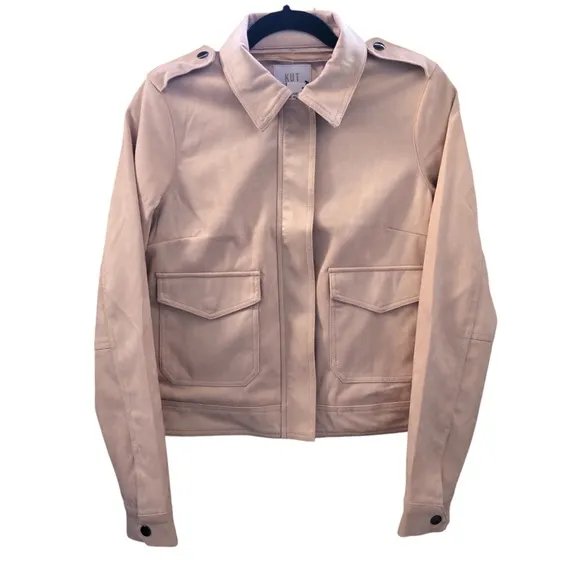KUT from the Kloth Alena Hidden Zipper‎ Trucker Jacket L Powder Pink NWOT gift