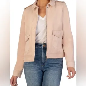 KUT from the Kloth Alena Hidden Zipper‎ Trucker Jacket L Powder Pink NWOT gift