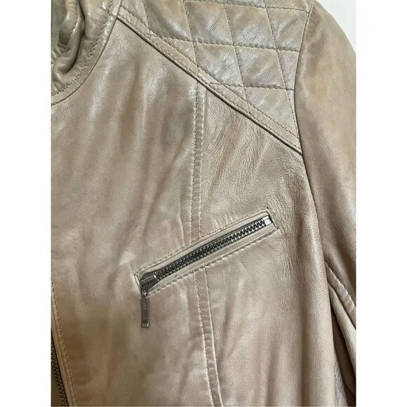 La Marque Sandra Leather Moto Jacket light beige size S