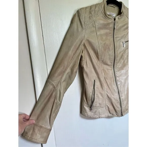 La Marque Sandra Leather Moto Jacket light beige size S