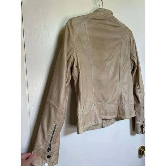 La Marque Sandra Leather Moto Jacket light beige size S