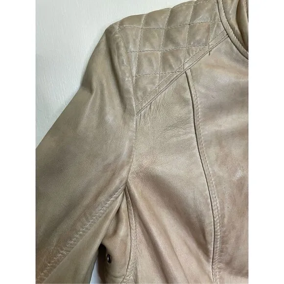 La Marque Sandra Leather Moto Jacket light beige size S