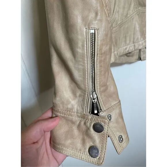 La Marque Sandra Leather Moto Jacket light beige size S