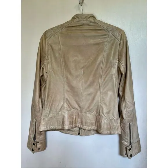 La Marque Sandra Leather Moto Jacket light beige size S