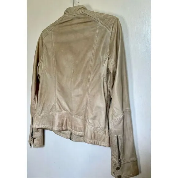 La Marque Sandra Leather Moto Jacket light beige size S