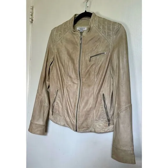 La Marque Sandra Leather Moto Jacket light beige size S