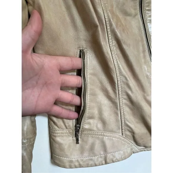 La Marque Sandra Leather Moto Jacket light beige size S