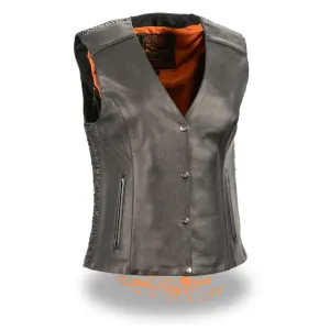 Ladies Snap Front Vest w/ Phoenix Studding & Embroidery