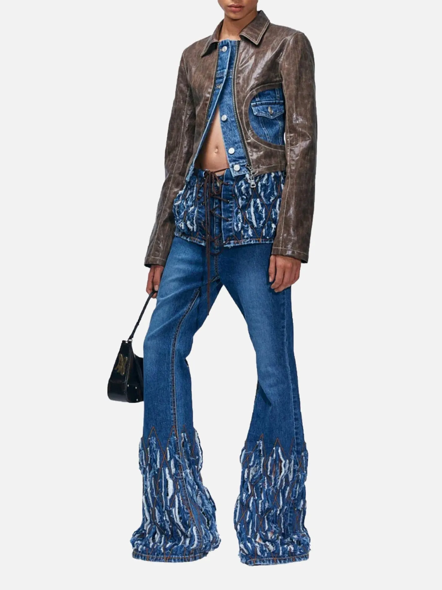 Lance Denim Trim Faux Leather Jacket