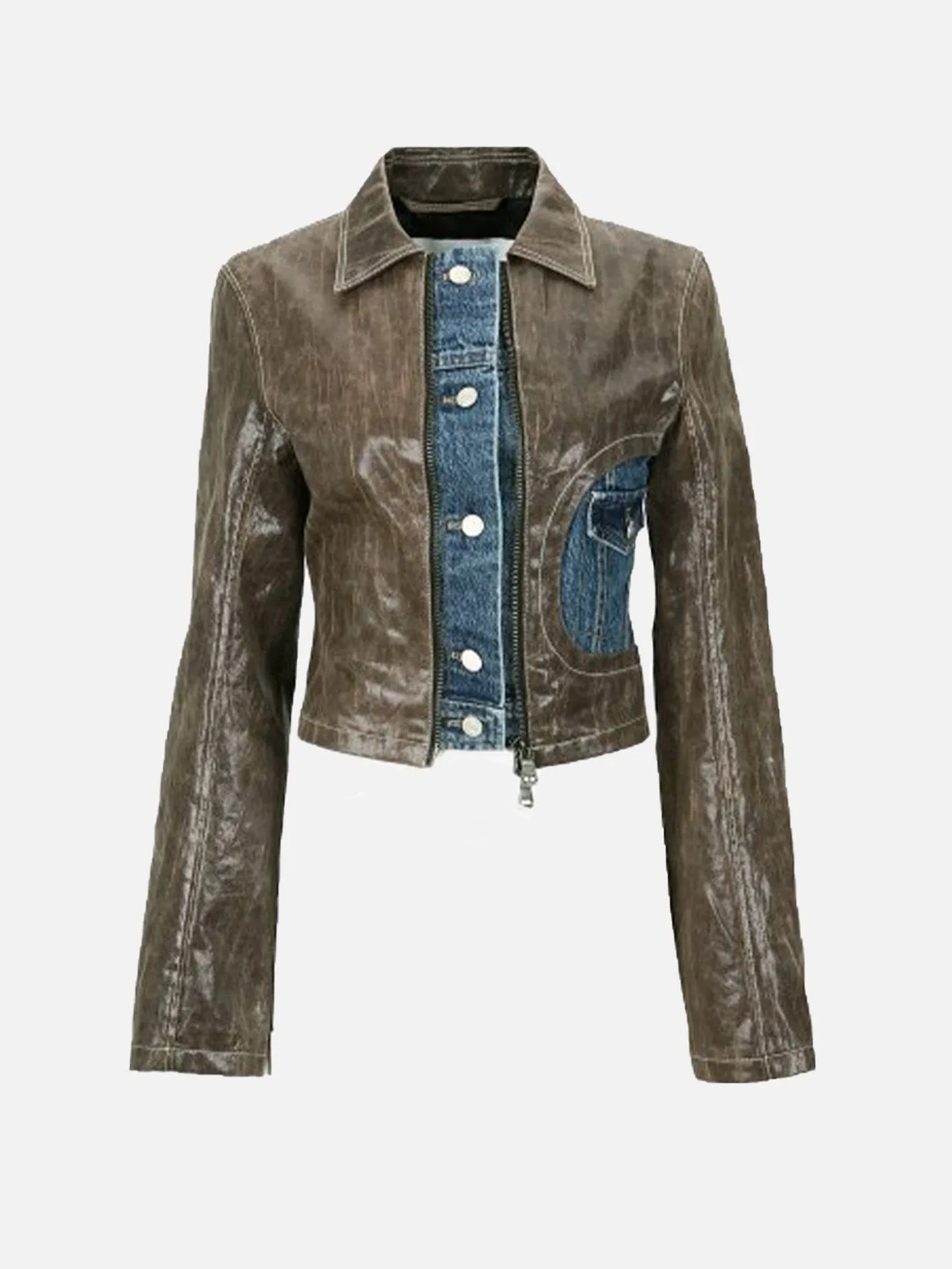 Lance Denim Trim Faux Leather Jacket