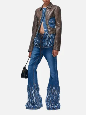 Lance Denim Trim Faux Leather Jacket