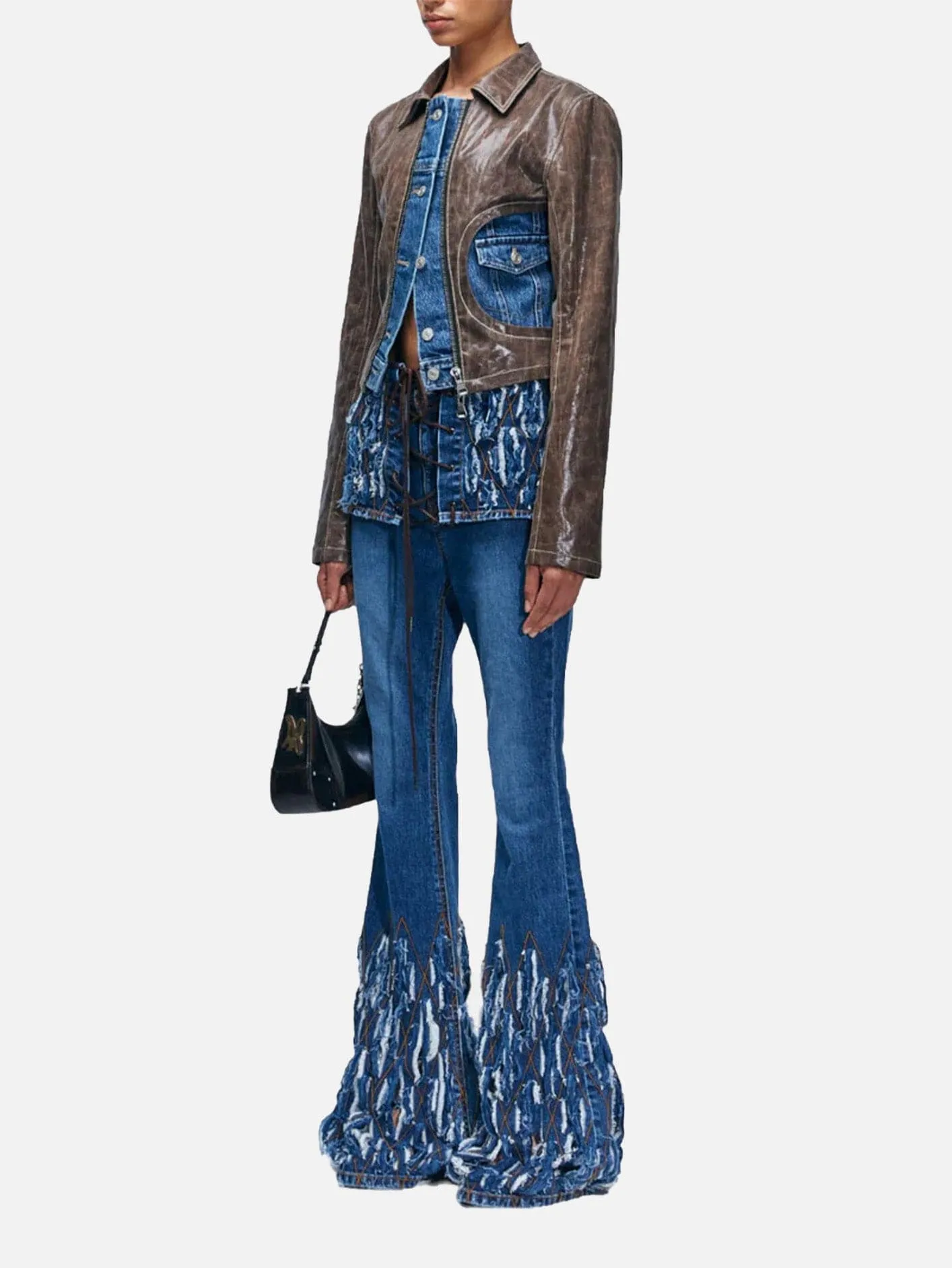 Lance Denim Trim Faux Leather Jacket