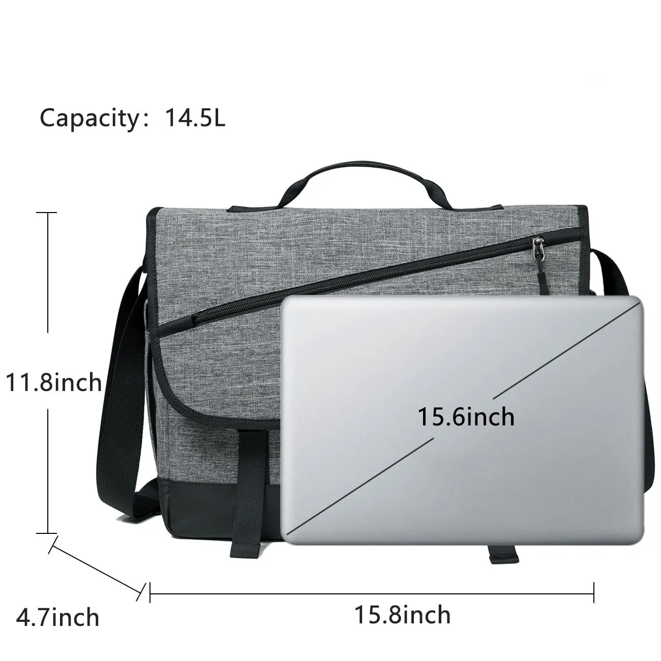Laptop Carrying Bag Messenger Bag Shoulder Bag, Black/Gray, 15 inches
