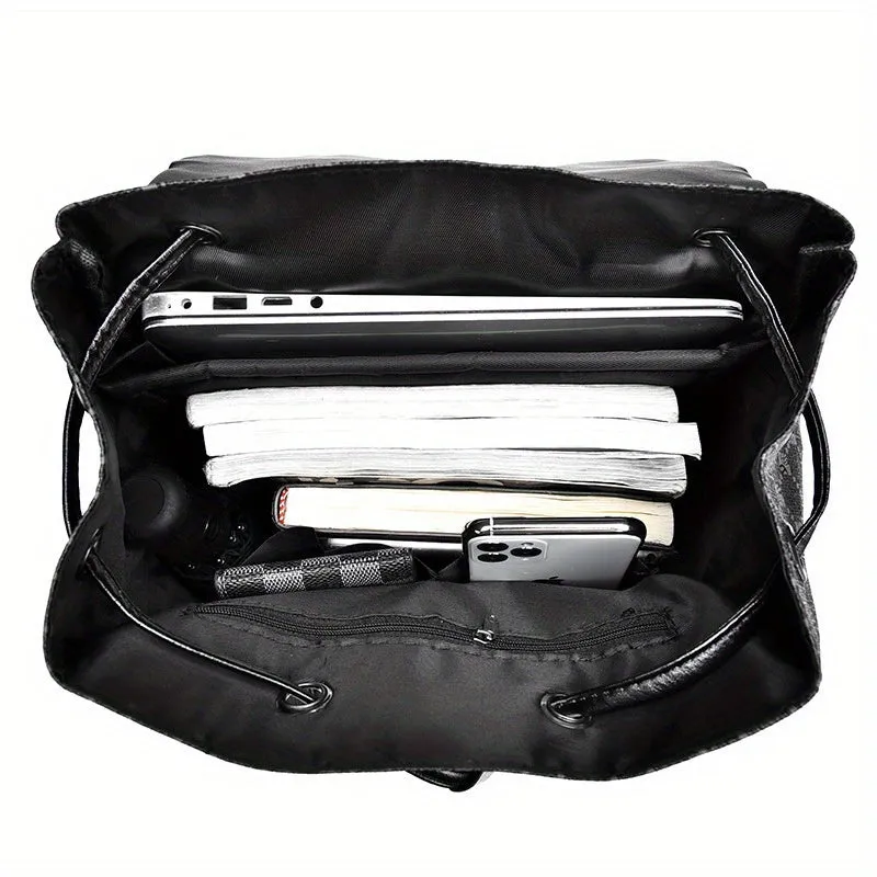 Large Capacity Mens Laptop Backpack Faux Leather Spacious Storage