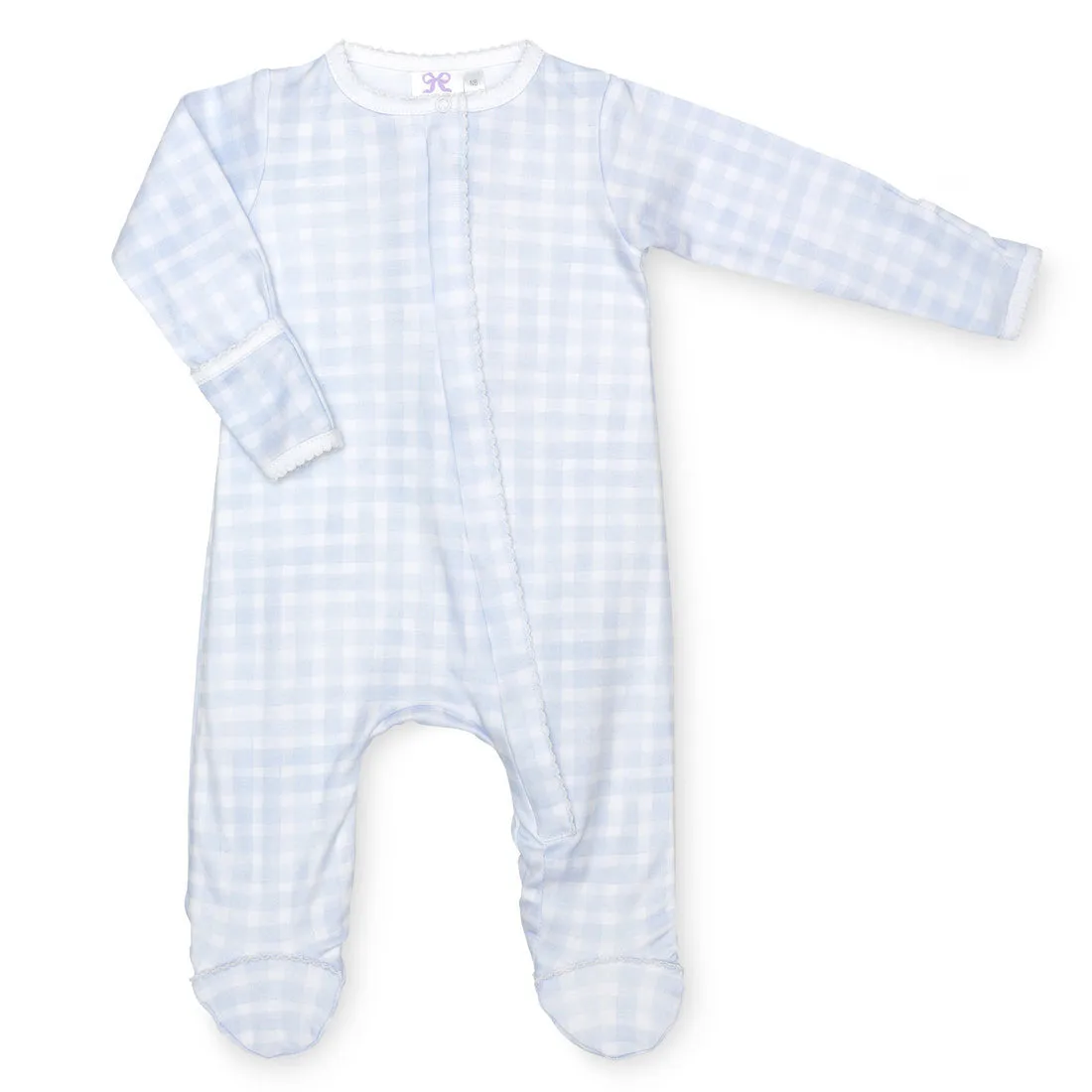 Lavender Bow Blue Gingham Classic Footie