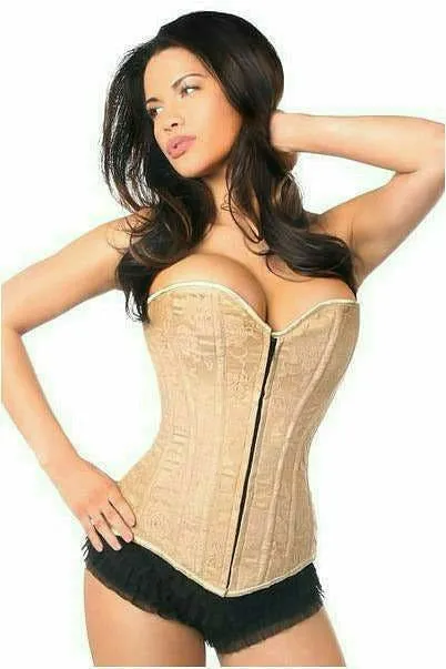Lavish Dark Beige Lace Overbust Corset w/Zipper