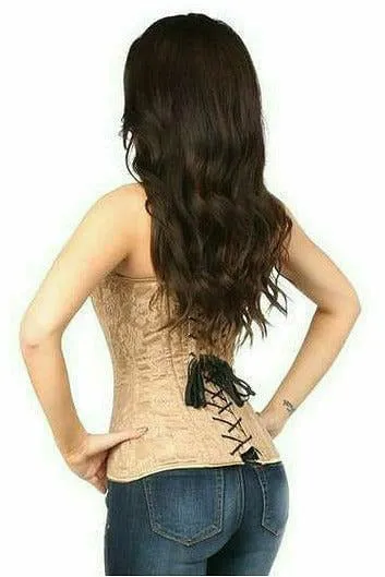 Lavish Dark Beige Lace Overbust Corset w/Zipper