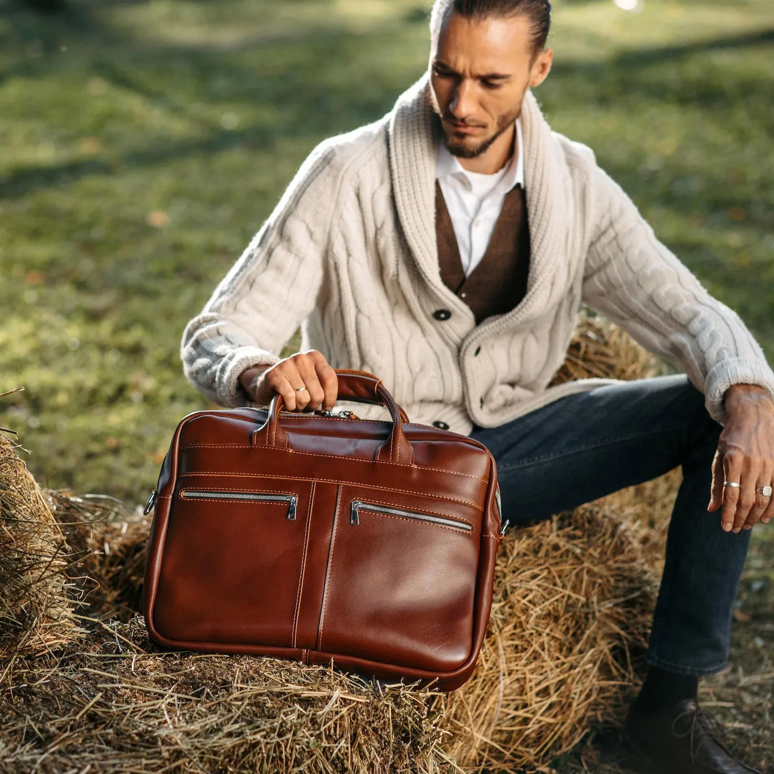 leather office briefcase, Real Leather Briefcase
