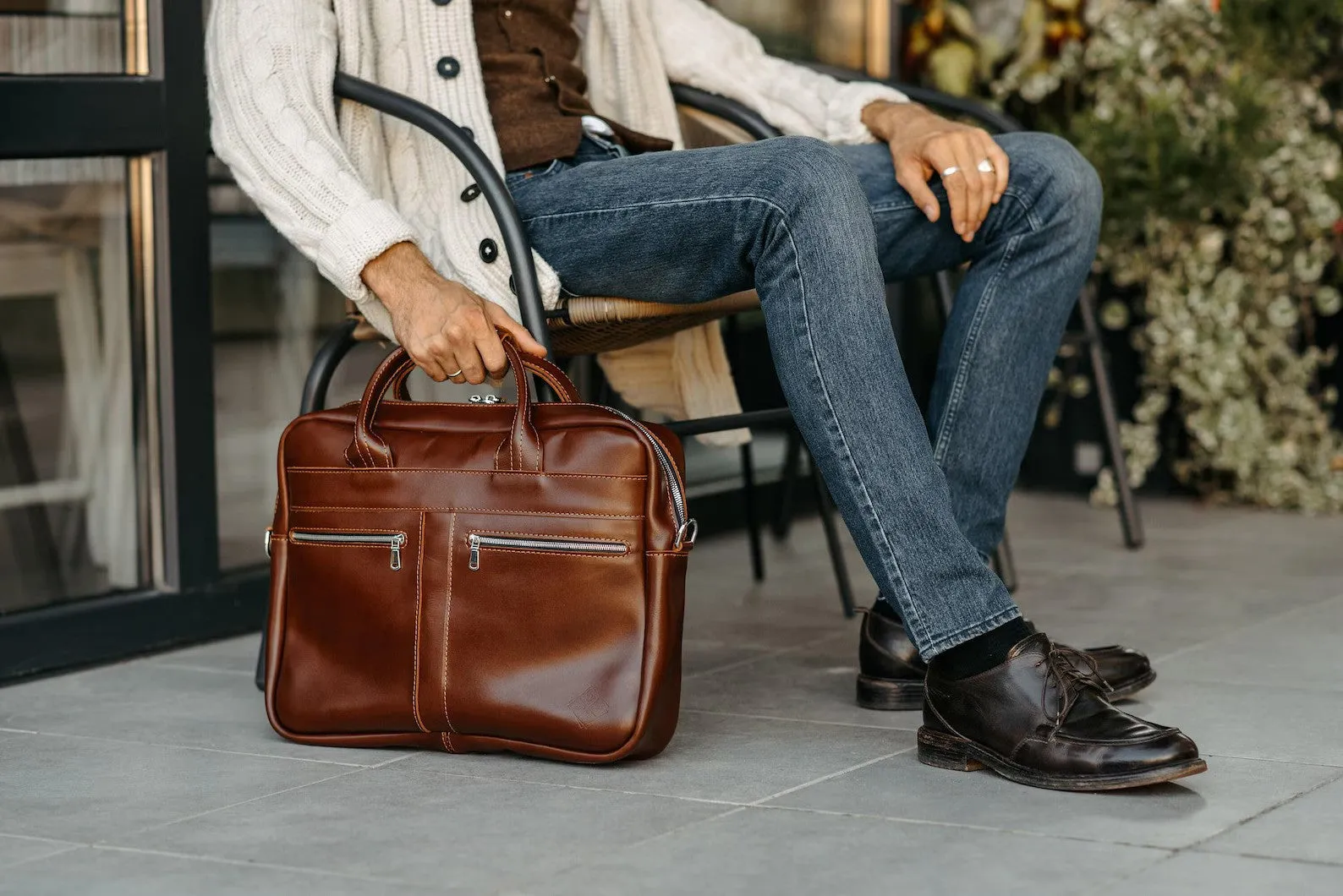 leather office briefcase, Real Leather Briefcase