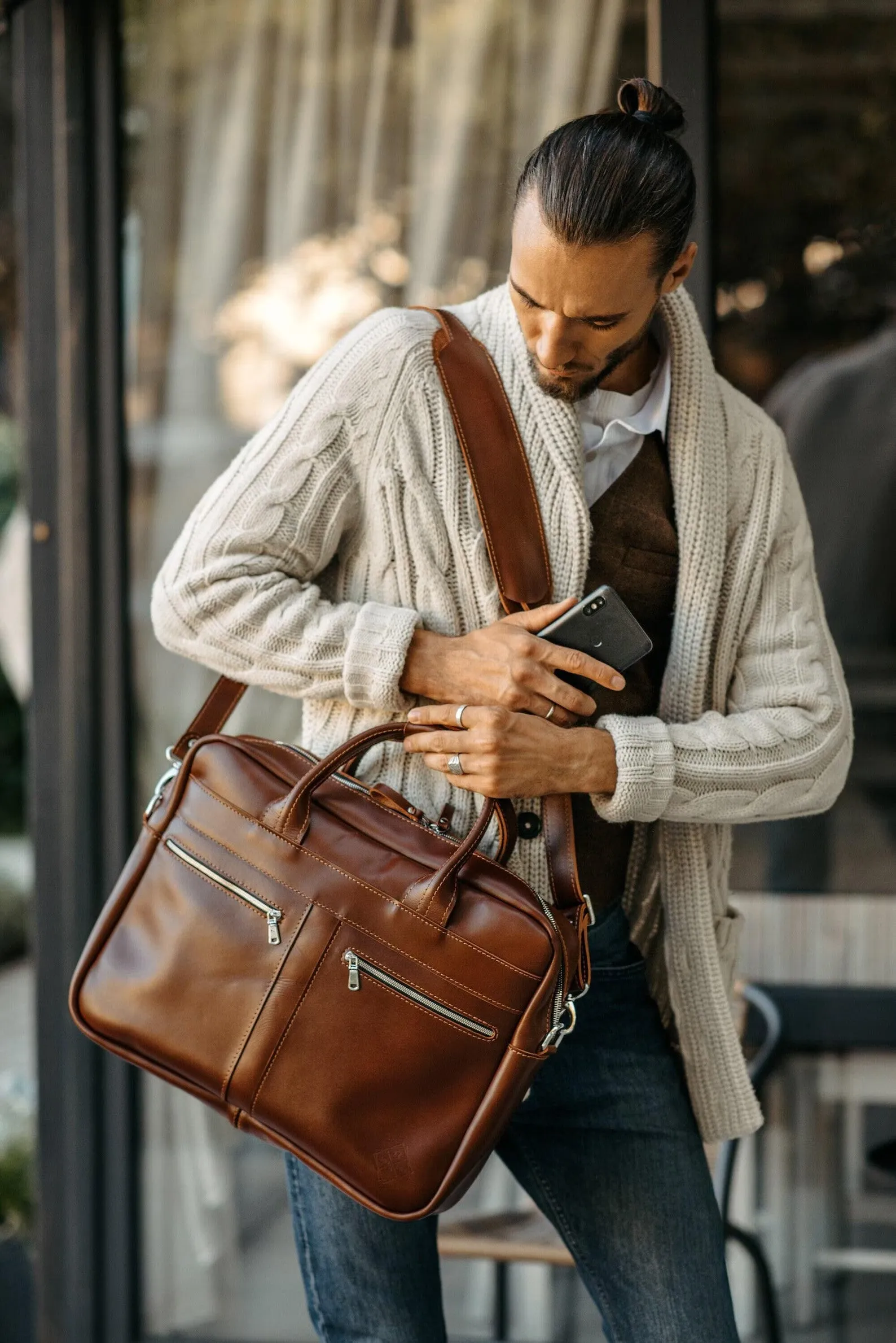leather office briefcase, Real Leather Briefcase