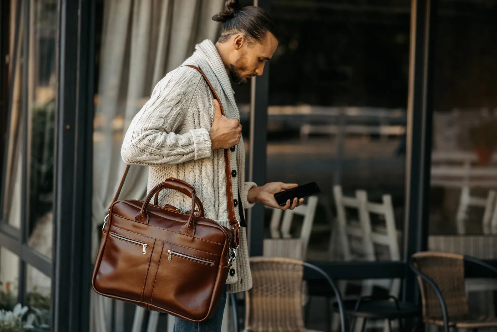 leather office briefcase, Real Leather Briefcase