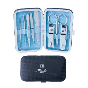 Light Blue Mens Manicure Pedicure Kit - 8 piece Grooming Kit with travel Case