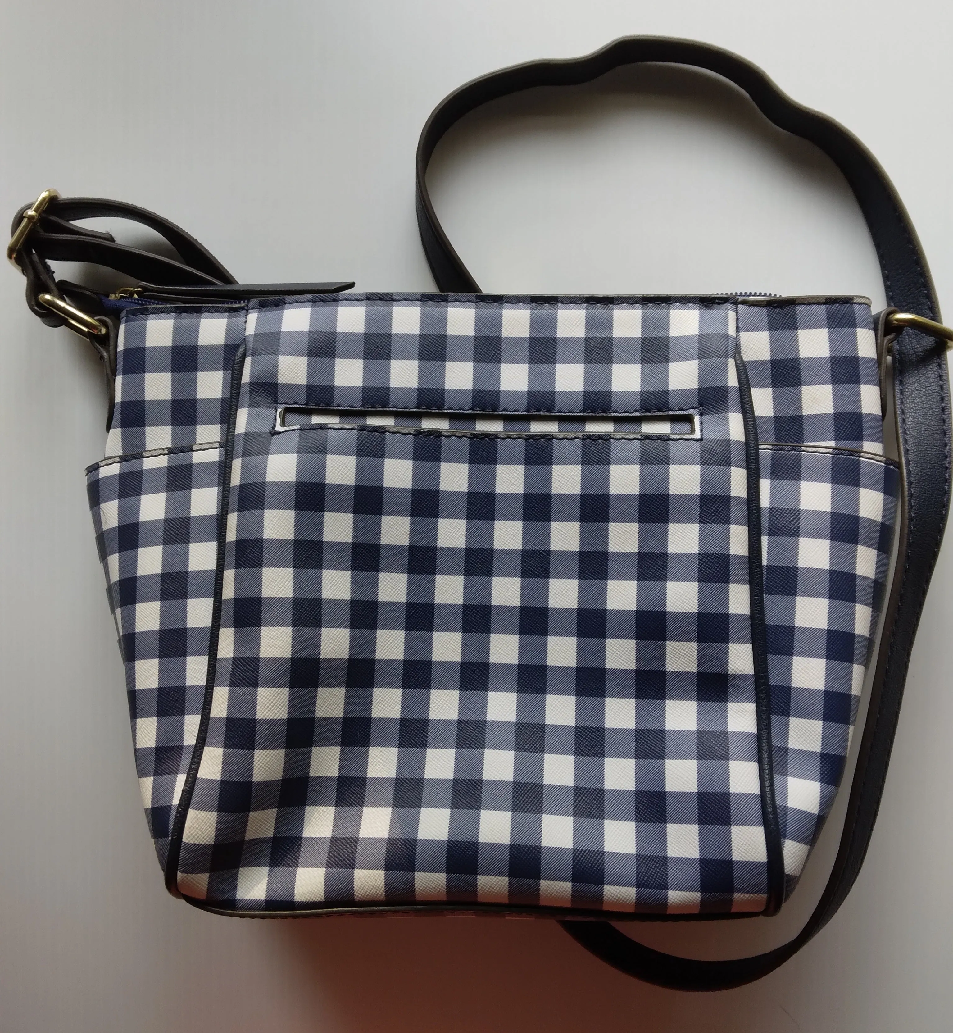 Liz Claiborne Navy Blue & White Gingham Check Plaid Purse