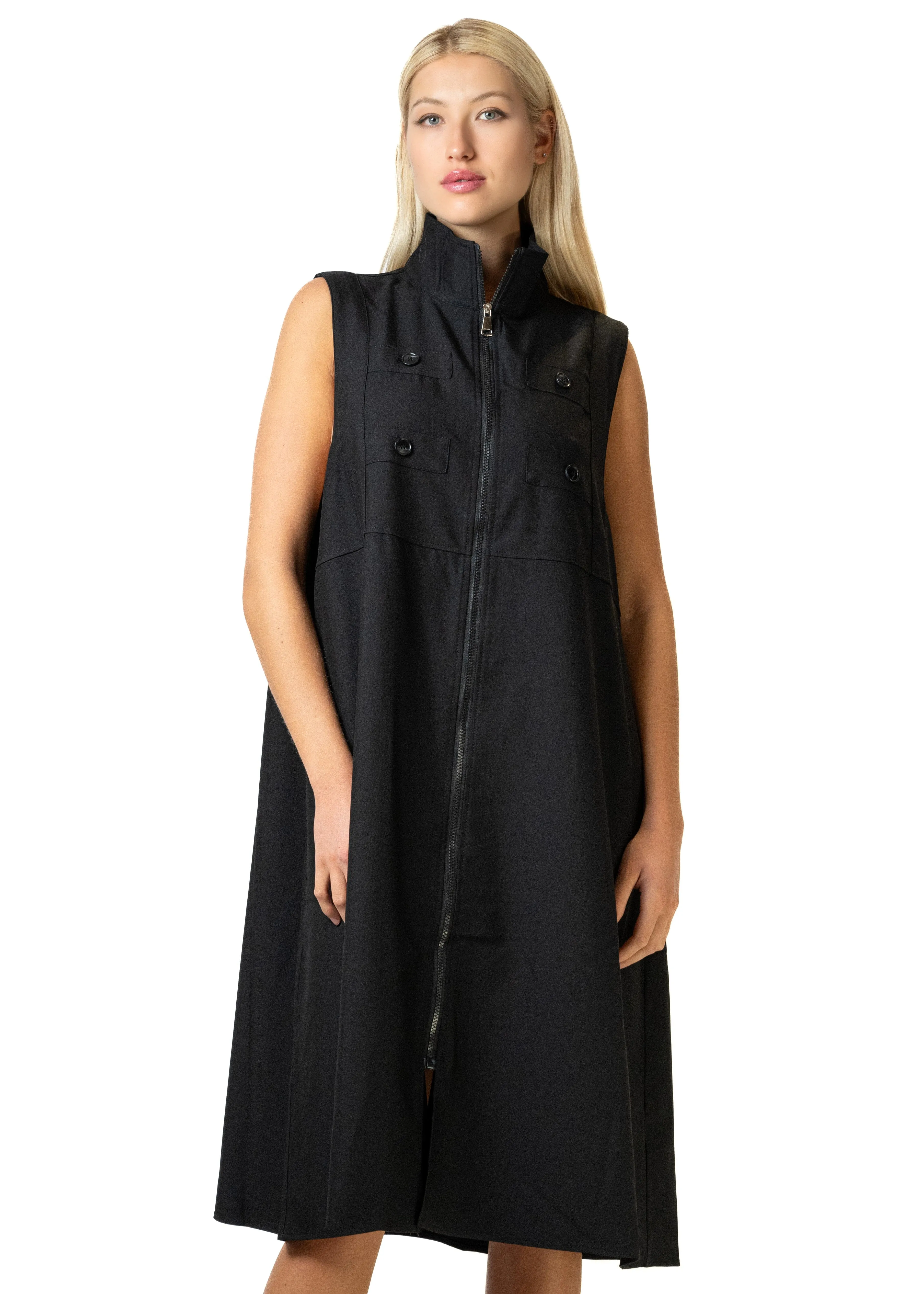 Long Mock Neck Utility Vest