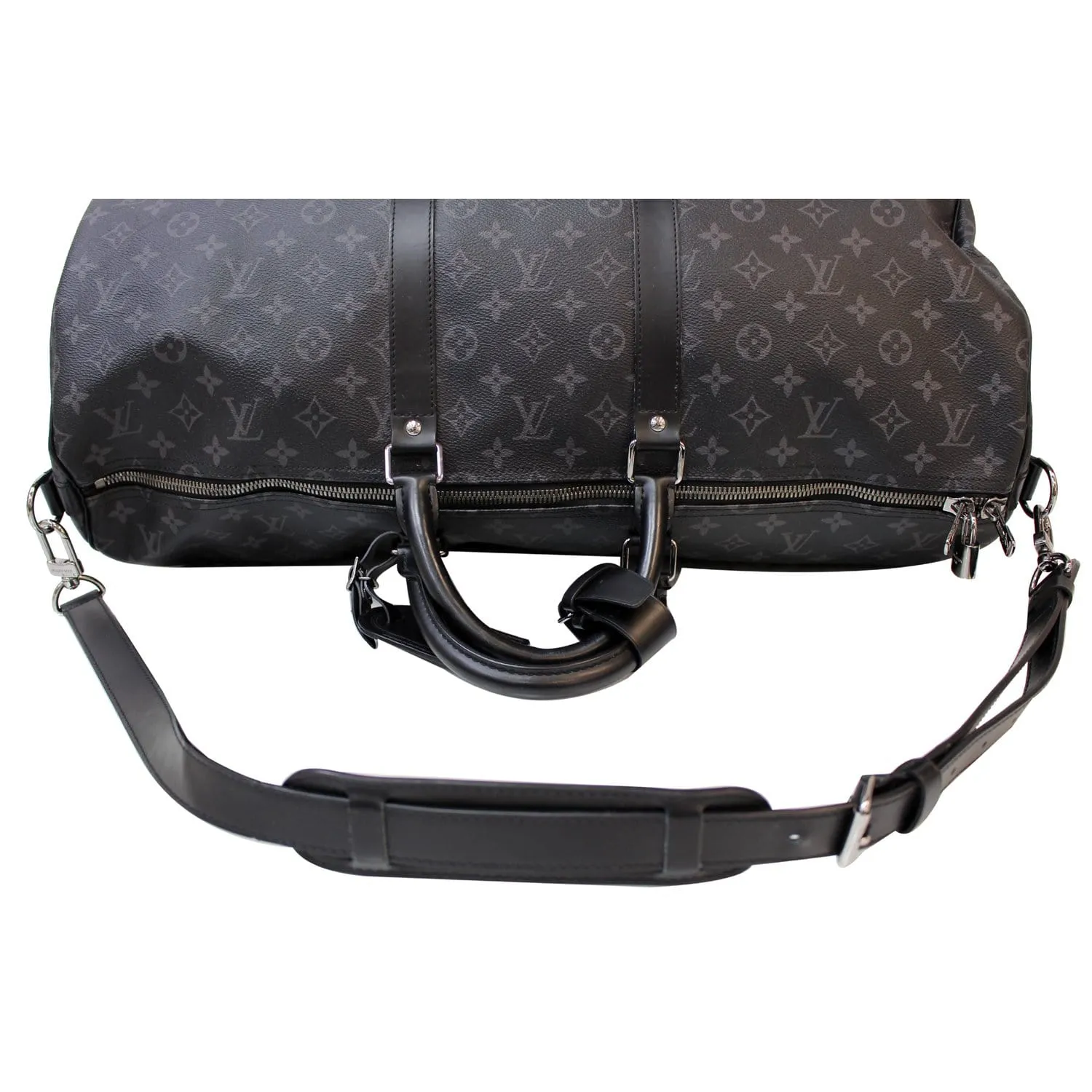 LOUIS VUITTON Keepall 55 Bandouliere Monogram Eclipse Travel Bag Black