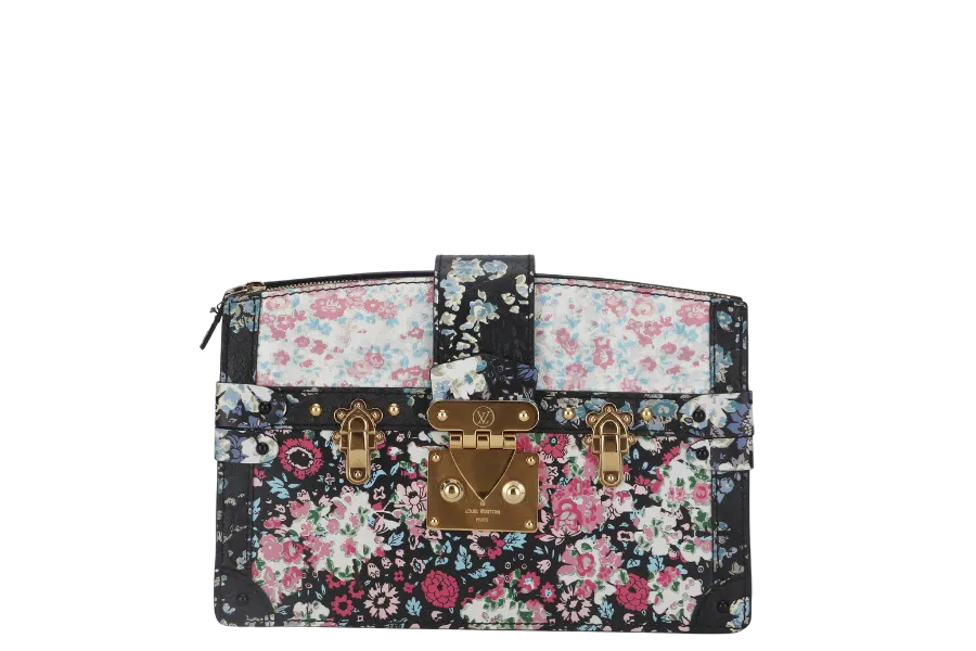 LOUIS VUITTON TRUNK CLUTCH LIBERTY ROSE CALF LEATHER WITH STRAP WITH DUST COVER AND BOX