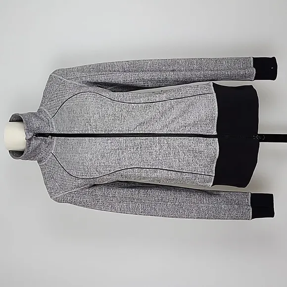 Lululemon Nice Asana Jacket Herringbone Heathered Grey Black Stretch Size 10