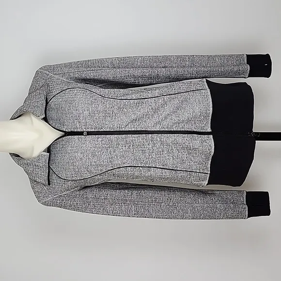 Lululemon Nice Asana Jacket Herringbone Heathered Grey Black Stretch Size 10