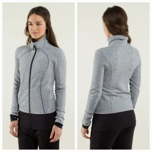 Lululemon Nice Asana Jacket Herringbone Heathered Grey Black Stretch Size 10