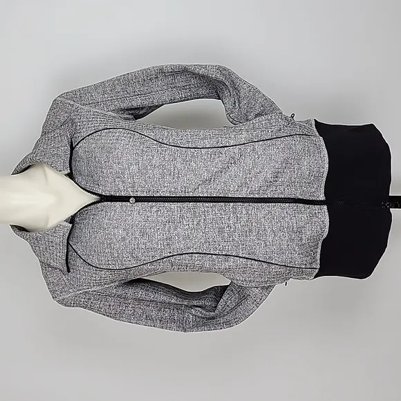 Lululemon Nice Asana Jacket Herringbone Heathered Grey Black Stretch Size 10