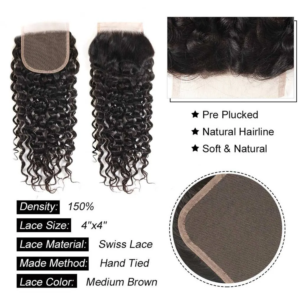 Luxurious Deep Wave 4 Bundles With Closure Natural Color