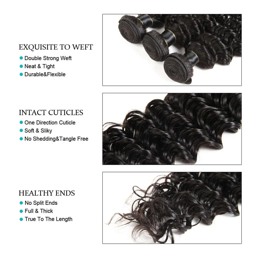 Luxurious Deep Wave 4 Bundles With Closure Natural Color