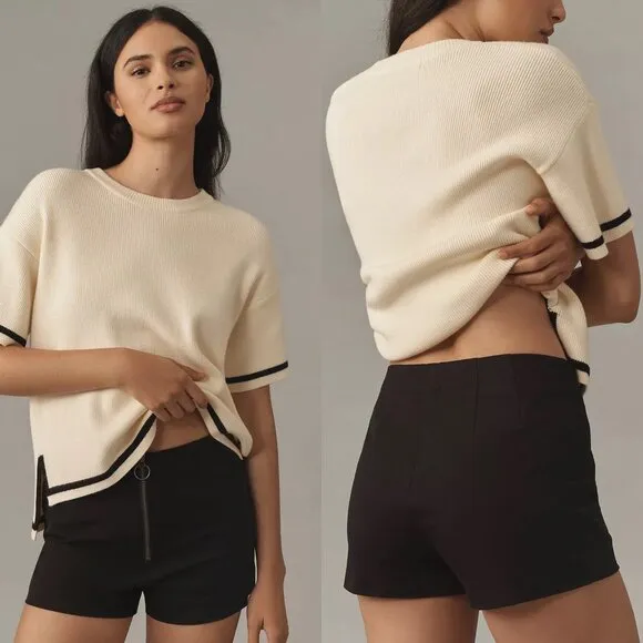 Maeve Anthropologie Women’s Size 10 Black Front Zipper Closure Micro Shorts New